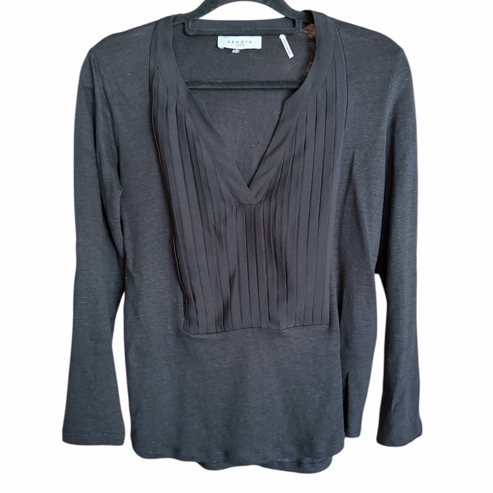 Sandro  Paris Black V-Neck Blouse